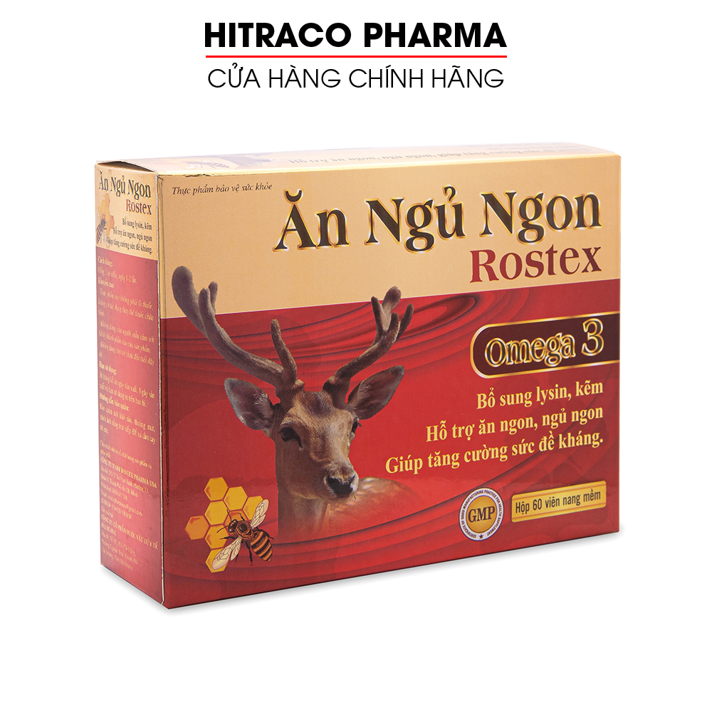 Viên ăn ngủ ngon Rostex giúp ăn ngon, ngủ ngon, tăng đề kháng - Vỉ 60 viên (Ăn Ngủ Ngon Rostex vỉ 60v)