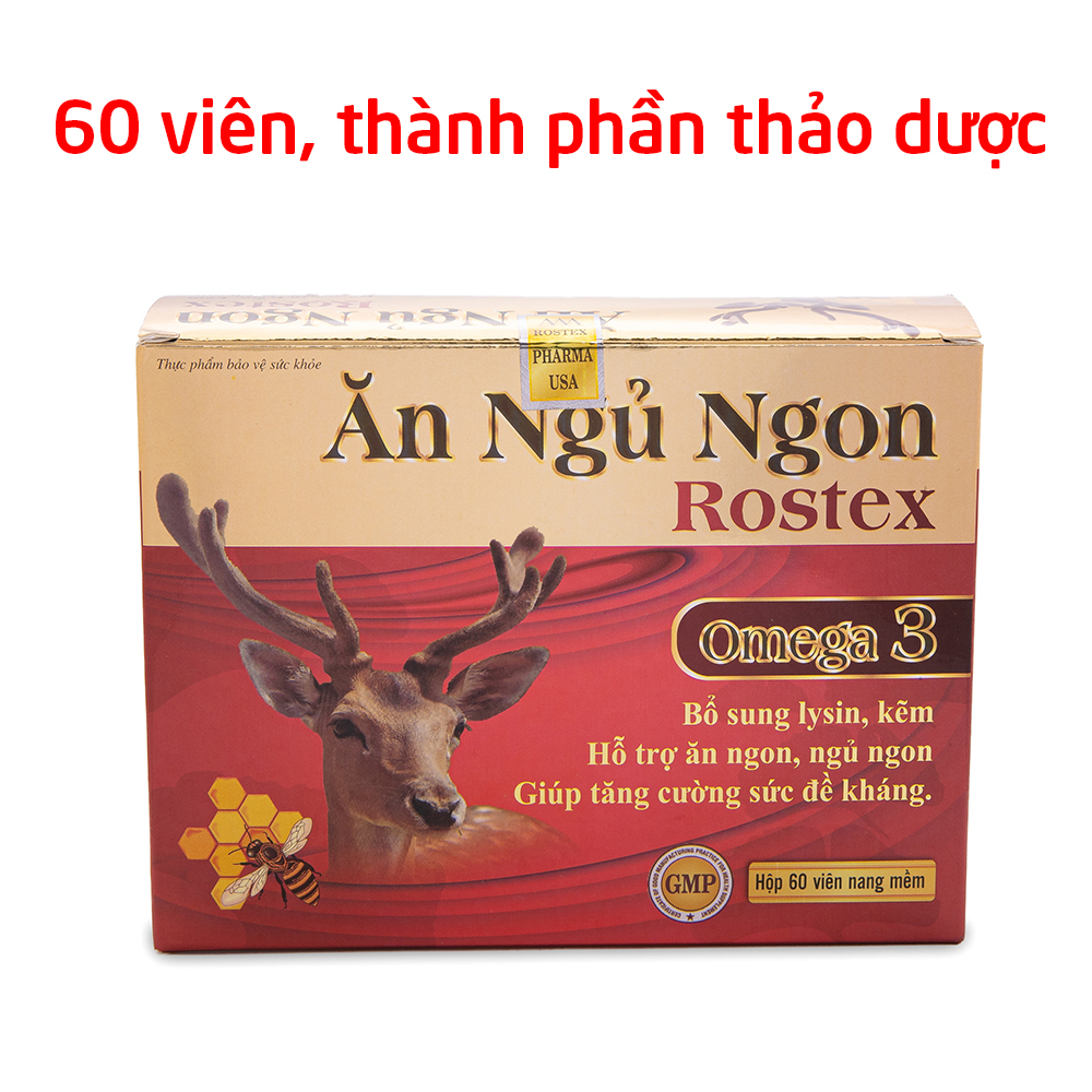 Viên ăn ngủ ngon Rostex giúp ăn ngon, ngủ ngon, tăng đề kháng - Vỉ 60 viên (Ăn Ngủ Ngon Rostex vỉ 60v)