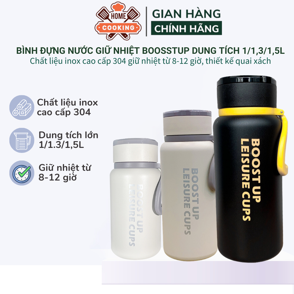 Bình giữ nhiệt, bình nước giữ nhiệt Boostup dung tích 1500nl chất liệu inox 304 giữ nhiệt từ 8-12 giờ thiết kế quai xách