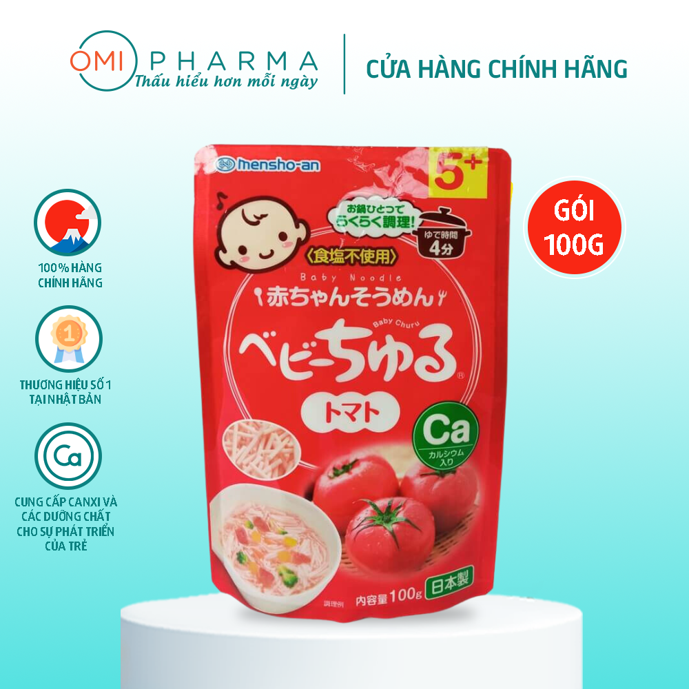 Mì Soumen Tách Muối Vị Cà Chua Bổ Sung Canxi Baby Churu Yuwa Cho Bé Từ 5 Tháng Tuổi Nhật Bản (100g)