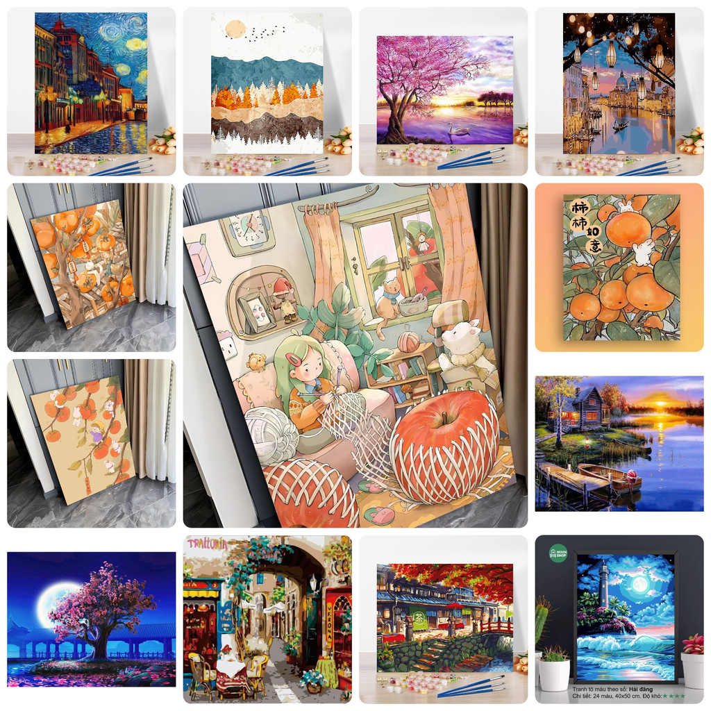 (Có Sẵn) Tranh tô màu số hóa phong cảnh 2 Moonshop 40x50 cm