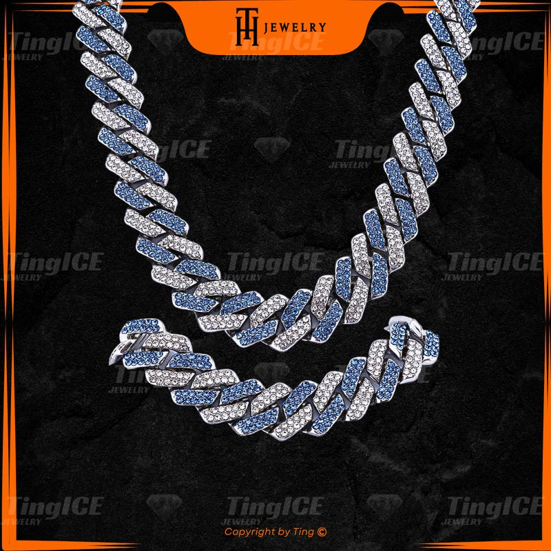Dây chuyền/Vòng tay Cuban đính WHITE BLUE Hạt Giẻ khóa cứng cáp BCB011