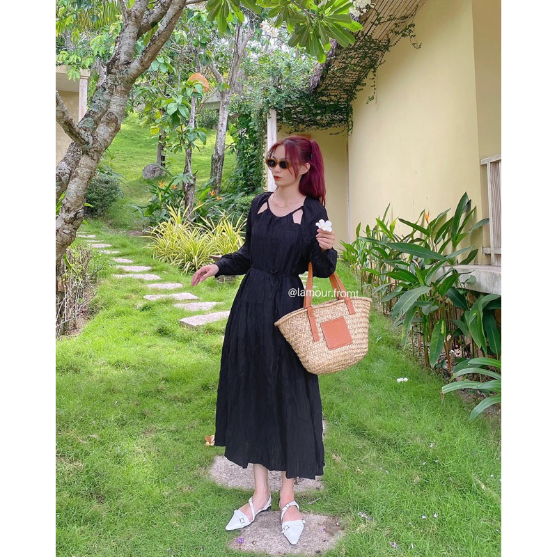 𝐃𝐞𝐥𝐰𝐲𝐧 𝐃𝐫𝐞𝐬𝐬 - Đầm đũi tằm vân tay dài