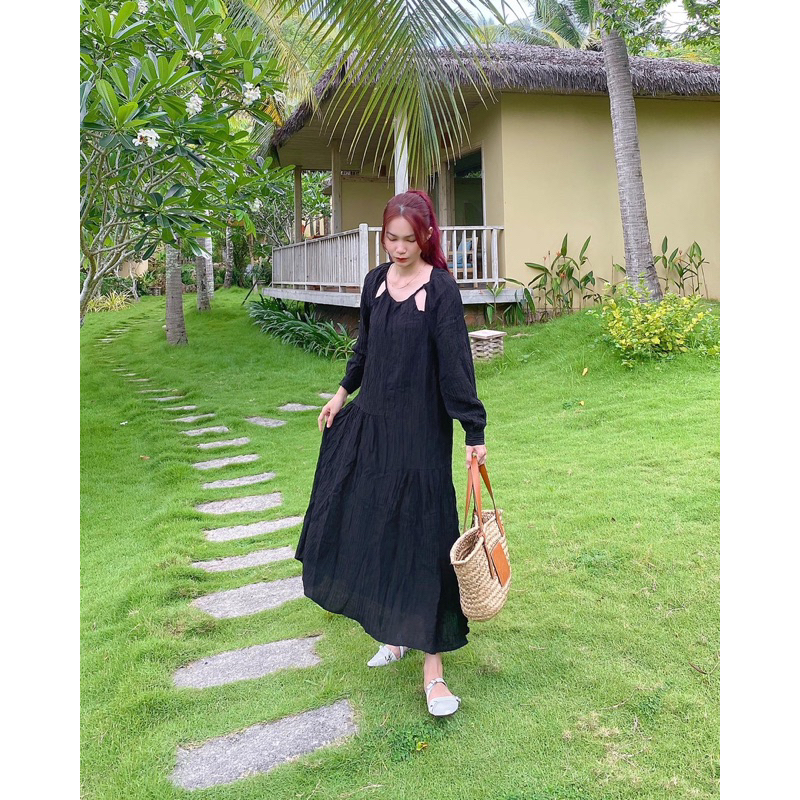 𝐃𝐞𝐥𝐰𝐲𝐧 𝐃𝐫𝐞𝐬𝐬 - Đầm đũi tằm vân tay dài