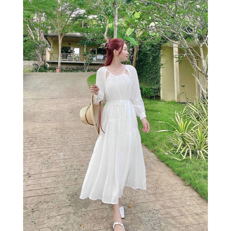 𝐃𝐞𝐥𝐰𝐲𝐧 𝐃𝐫𝐞𝐬𝐬 - Đầm đũi tằm vân tay dài