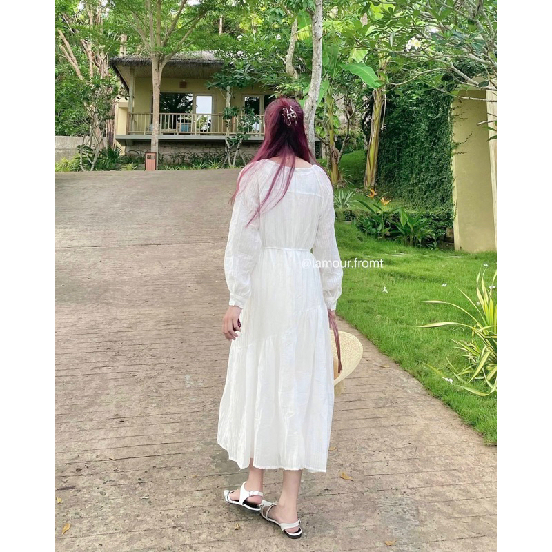 𝐃𝐞𝐥𝐰𝐲𝐧 𝐃𝐫𝐞𝐬𝐬 - Đầm đũi tằm vân tay dài