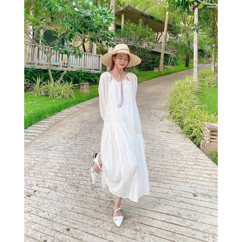 𝐃𝐞𝐥𝐰𝐲𝐧 𝐃𝐫𝐞𝐬𝐬 - Đầm đũi tằm vân tay dài