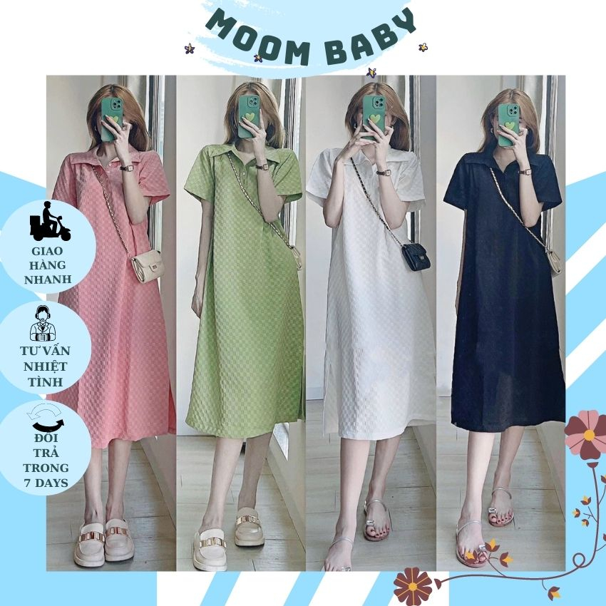 VÁY BẦU SƠ MI CỔ ĐỨC TRẺ TRUNG NĂNG ĐỘNG- ĐẦM BẦU POLO THUN XINH MÙA HÈ THIẾT KẾ KẺ Ô HOT HIT