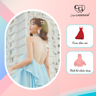 Đầm Maxi Đi Biển Angela Dress Xanh Cổ Yếm Ba Tầng Nhẹ Bay Siêu Tiểu Thư, Sang Chảnh
