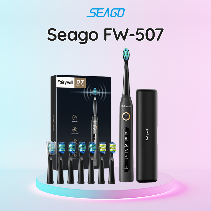 Bàn chải đánh răng điện Seago FW 507 kèm 8 đầu thay thế - Hàng chính hãng