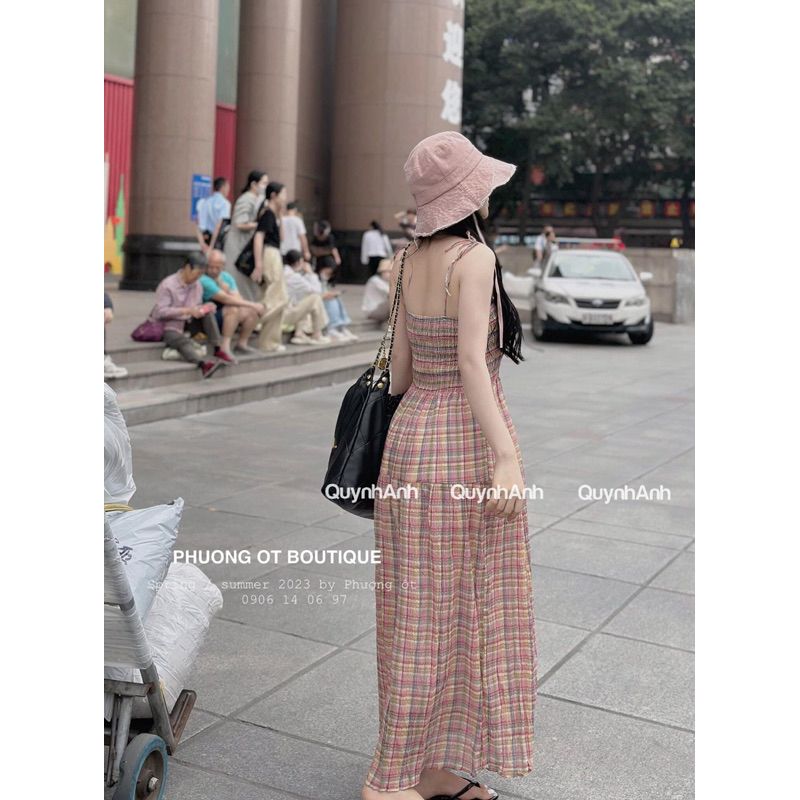 Váy Đũi Kẻ Hai Dây Chun Ngực Chất Siêu Mát Mềm Mã QA130