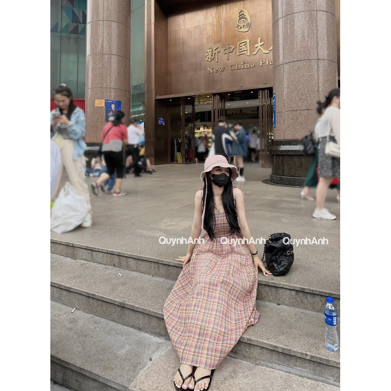 Váy Đũi Kẻ Hai Dây Chun Ngực Chất Siêu Mát Mềm Mã QA130