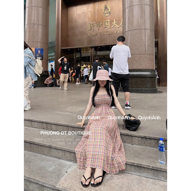 Váy Đũi Kẻ Hai Dây Chun Ngực Chất Siêu Mát Mềm Mã QA130