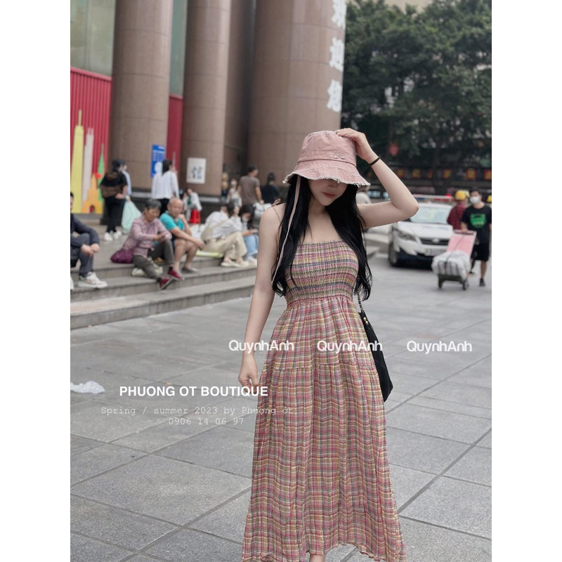 Váy Đũi Kẻ Hai Dây Chun Ngực Chất Siêu Mát Mềm Mã QA130