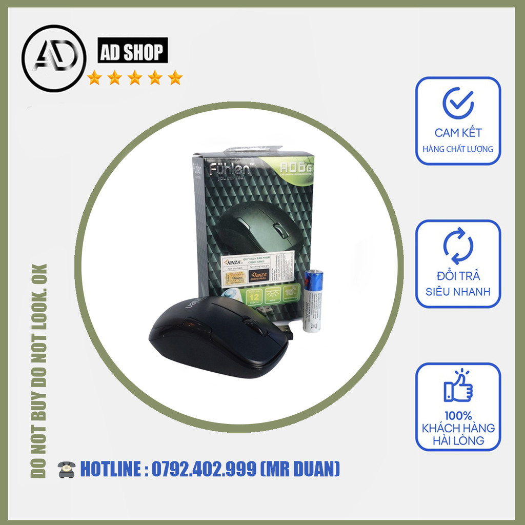 Chuột Không Dây Fuhlen A06G (Đen) - Bảo Hành 12 Tháng, tặng pin