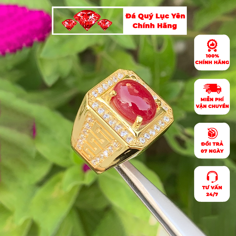 [Mã Bmlta35 Giảm Đến 35K Đơn 99K] Nhẫn Nam Đá Ruby Tự Nhiên 100% Khai Tuyen Bạc Phủ Vàng 18K Cao Cấp Mr007