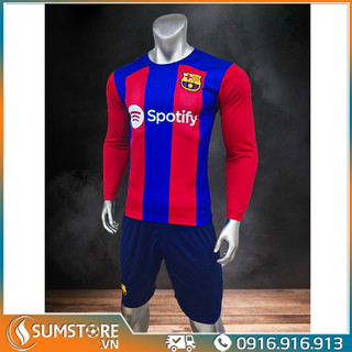 Áo Bóng Đá Thể  Thao Nam Nữ Barca Dài Tay 2023 - Đồ Đá Bóng Thun Lạnh Cao Cấp