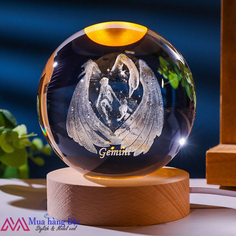 Bộ quà tặng sinh nhật 🎁🎁🎁 Quả cầu pha lê đèn led 3d 12 Cung Hoàng Đạo 6cm