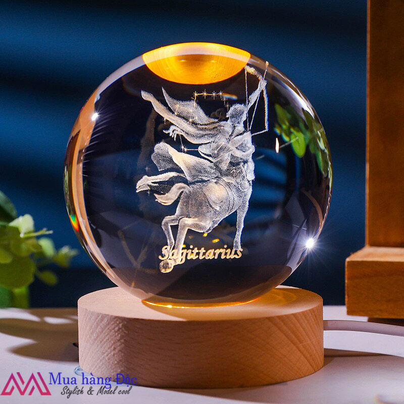 Bộ quà tặng sinh nhật 🎁🎁🎁 Quả cầu pha lê đèn led 3d 12 Cung Hoàng Đạo 6cm