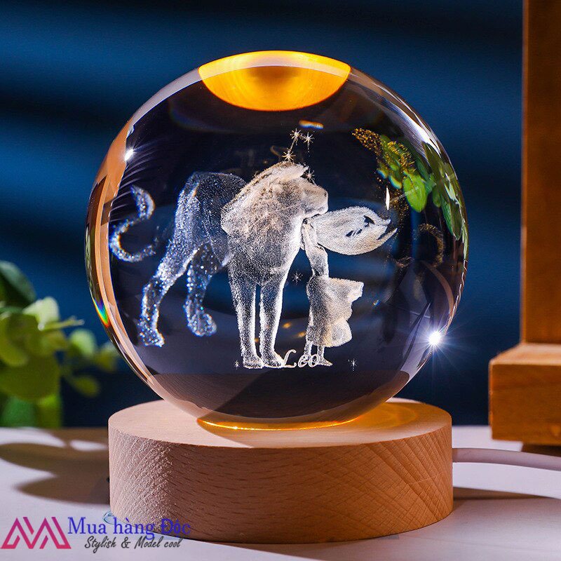 Bộ quà tặng sinh nhật 🎁🎁🎁 Quả cầu pha lê đèn led 3d 12 Cung Hoàng Đạo 6cm