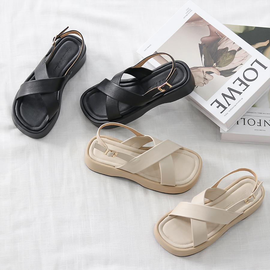 Dép sandal nữ Cross Buckled quai chéo đi biển đế bánh mì thời trang bAimée & bAmor - MS3044