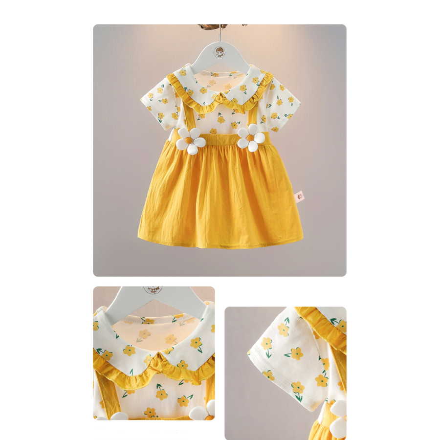 Váy Ngắn Tay Cho Bé Gái Từ 7Kg - 17Kg Họa Tiết Hoa Nhí Vải Cotton Thời Trang Hè