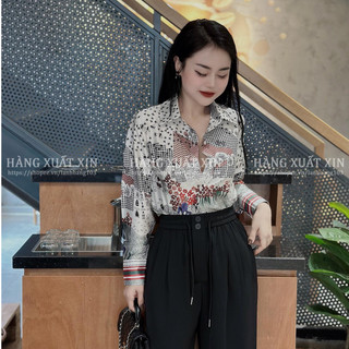 Áo sơ mi lụa họa tiết sang chảnh - Áo sơ mi nữ, áo kiểu nữ chất lụa mềm mát