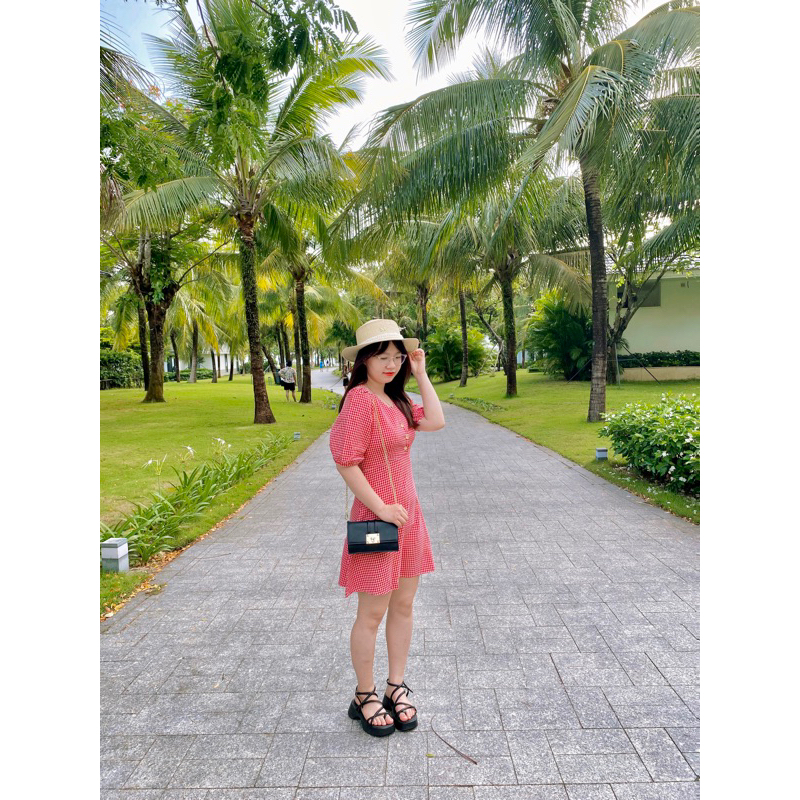 (Có sẵn) Đầm/ váy kẻ caro cổ chữ V tay lỡ ulzzang
