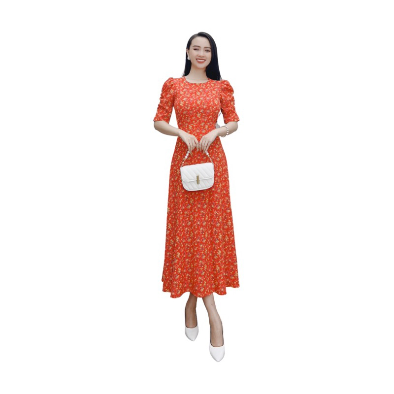 Đầm maxi lụa 2 lớp hoa nhí công sở
