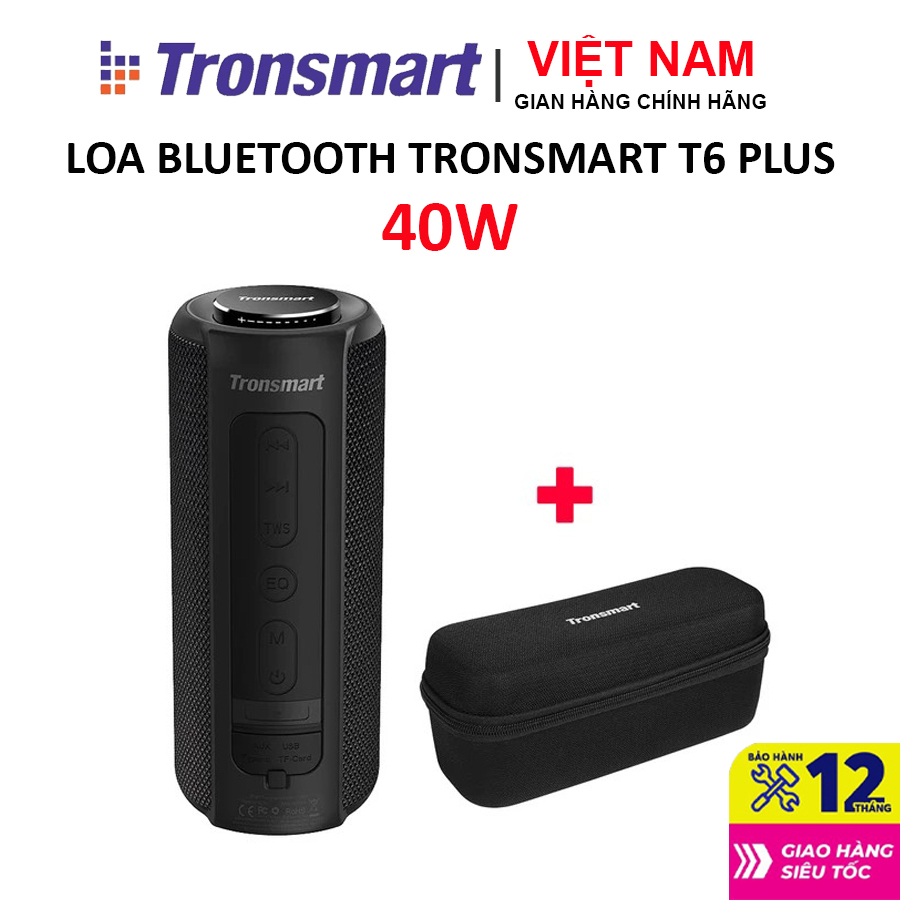 Loa Bluetooth 5.0 Tronsmart Element T6 Plus + Túi đựng loa , Công Suất 40W, Âm Thanh Vòm 360 Độ - Hàng Chính Hãng