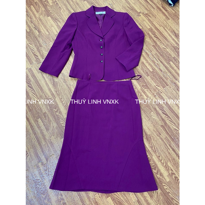 Set TAHARI Áo Vest Tay Dài + Chân Váy Midi Đuôi Cá Công Sở Màu Tím