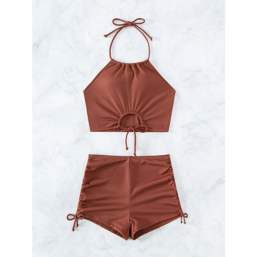 Bộ Đồ Bơi 2 Mảnh Dây Quấn Eo Cắt Cao Thoải Mái Cho Nữ