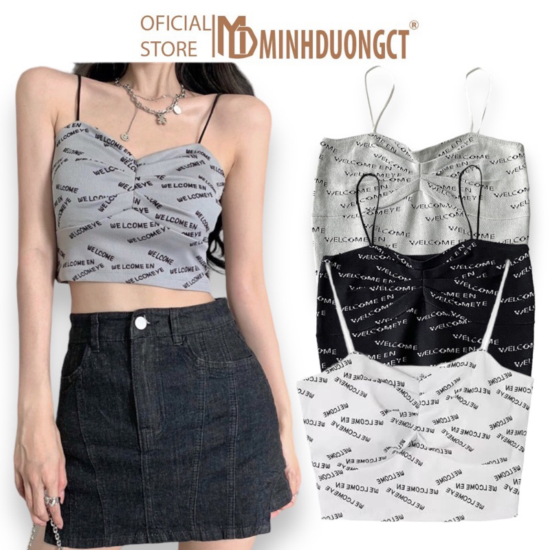 Áo TankTop 2 dây Cổ Chữ V in chữ - Áo Bra Nhún Dập Ly Trẻ Trung [Minhduongct]