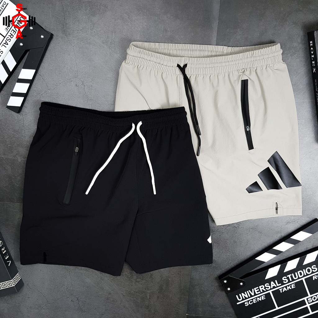 Quần short nam tập gym quần đùi thể thao chạy bộ ngắn trên gối chất xi (dù) 4 chiều short Adidas gym nam