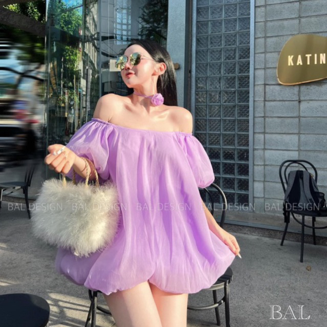 [NEW] Đầm trễ vai tơ bồng bềnh tằng kèm dây hoa xinh xắn , Áo hở vai dáng dấu quần from chuẩn /Jennycloset