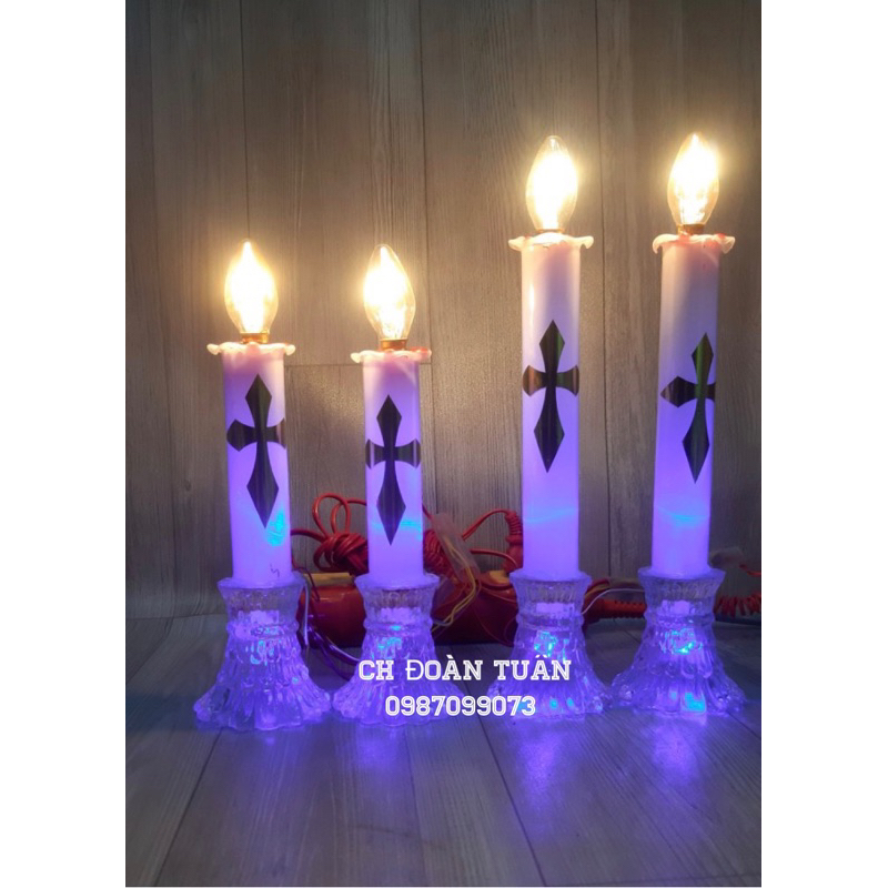 Đèn thờ Công Giáo - đèn nến thuỷ tinh thánh giá chân có đèn
