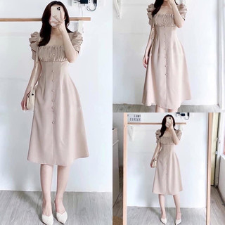 💥ĐẦM NUDE XẾP LI NGỰC NÚT BỌC 💥