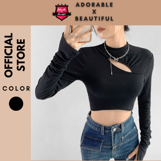 [Ảnh Thật] Áo Thun Tay Dài Cut Out Đen Nữ Freesize, Áo Croptop Dài Tay Cắt Xẻ Ngực Sexy Hot Trend [AdorablexBeautiful]