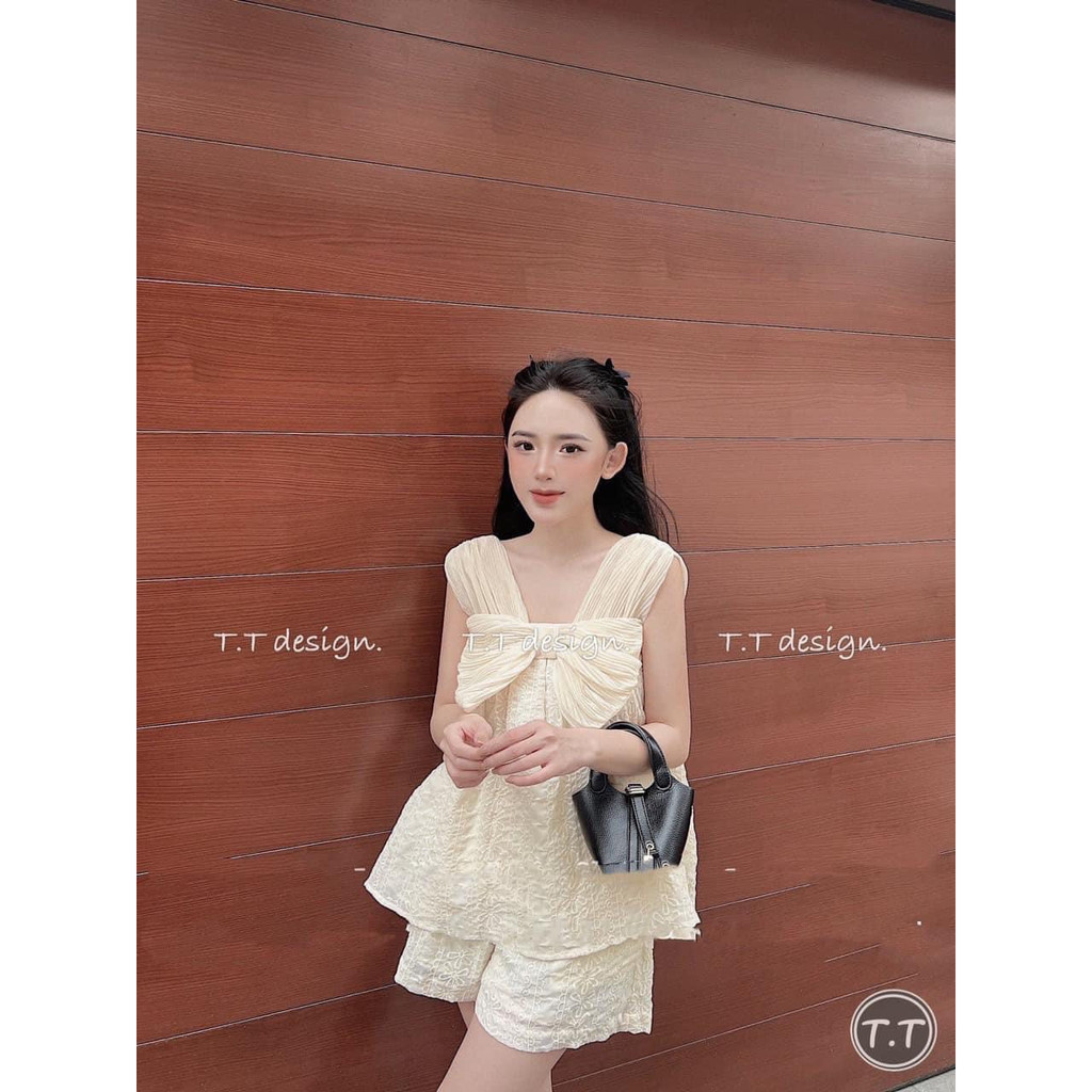 Set Áo Ren 2 Dây Form Babydoll Nơ Ngực + Short Lưng Thun