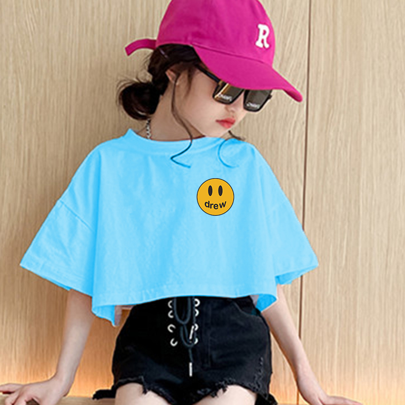 Áo Croptop Cho Bé Gái MẶT CƯỜI DREW Vải Co Dãn Cực Mạnh chất thun cotton 4 chiều sài gòn đẹp loại 1 áo phông croptop