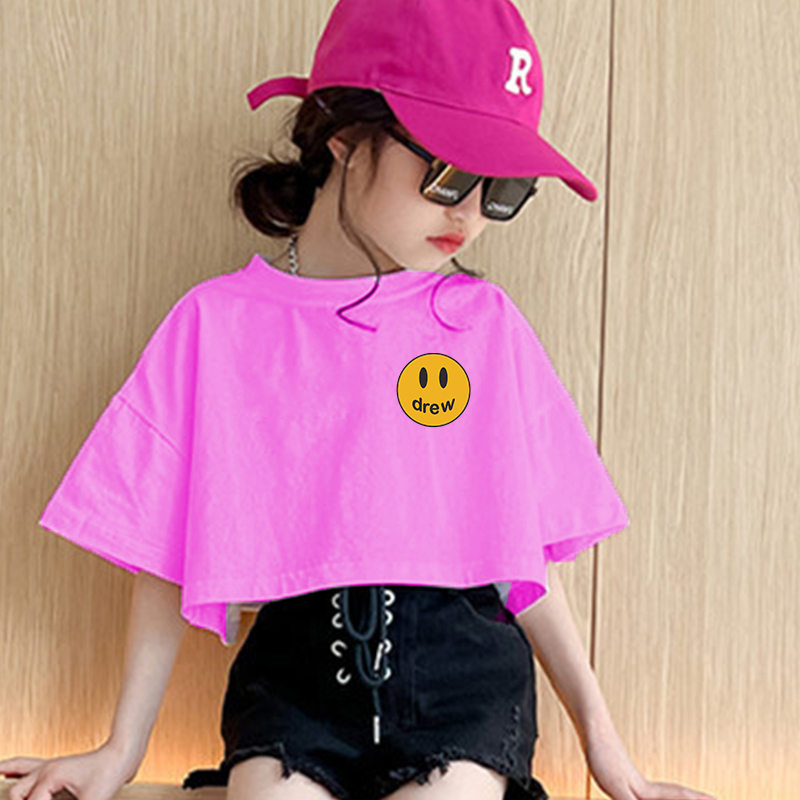 Áo Croptop Cho Bé Gái MẶT CƯỜI DREW Vải Co Dãn Cực Mạnh chất thun cotton 4 chiều sài gòn đẹp loại 1 áo phông croptop
