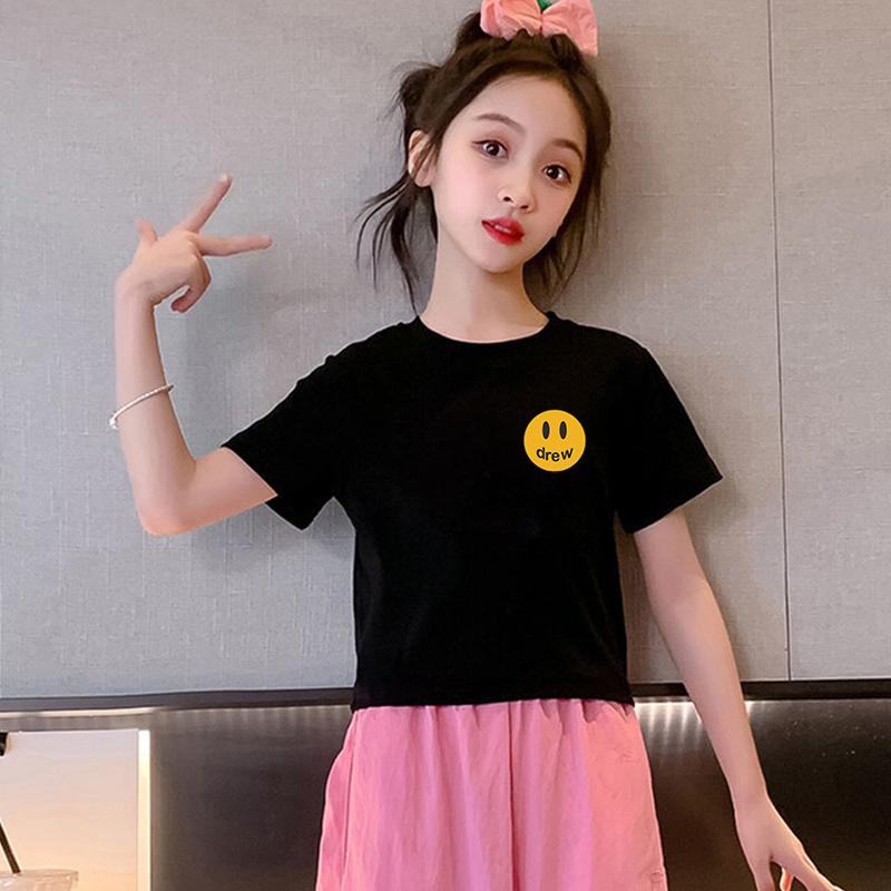 Áo Croptop Cho Bé Gái MẶT CƯỜI DREW Vải Co Dãn Cực Mạnh chất thun cotton 4 chiều sài gòn đẹp loại 1 áo phông croptop