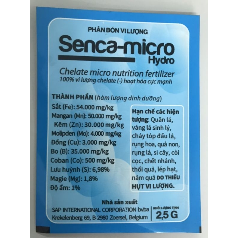 Phân bón vi lượng  Senca Micro hydro - 2.5gam