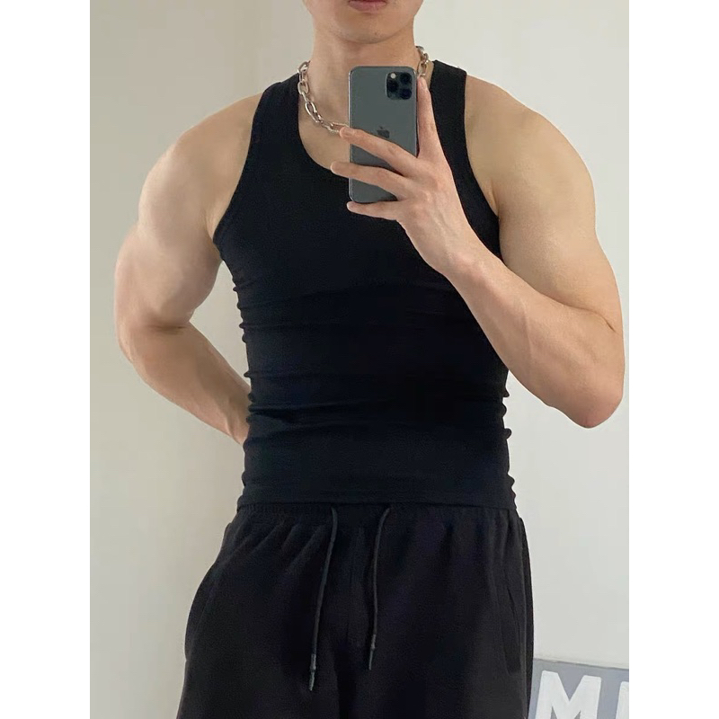 Áo ba lỗ cổ vuông nam cotton TENPO | Tank top nam