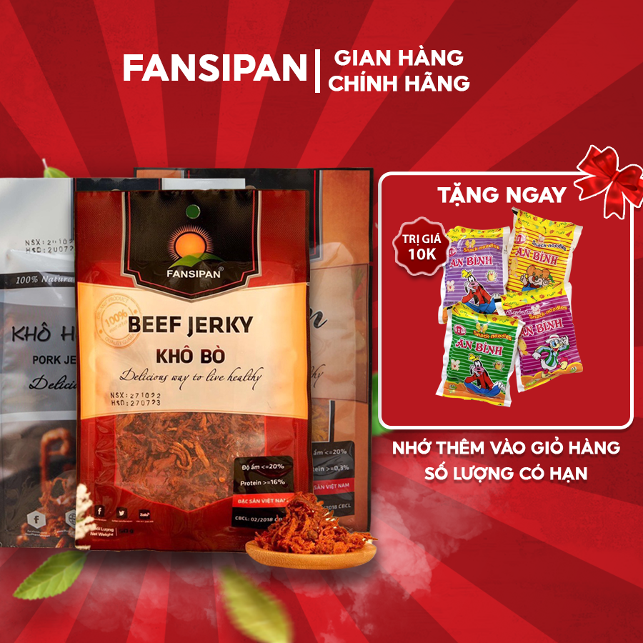 Combo Khô Bò, Khô Gà, Khô Heo Chính Hãng Fansipan Gói 50gram Đảm Bảo An Toàn Vệ Sinh, Ăn Vặt NaNa
