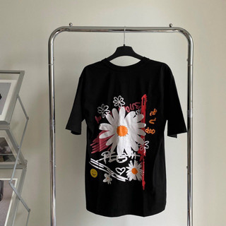 Áo phông tay lỡ Áo thun unisex nam nữ form rộng Hoa cúc đen THE 1992