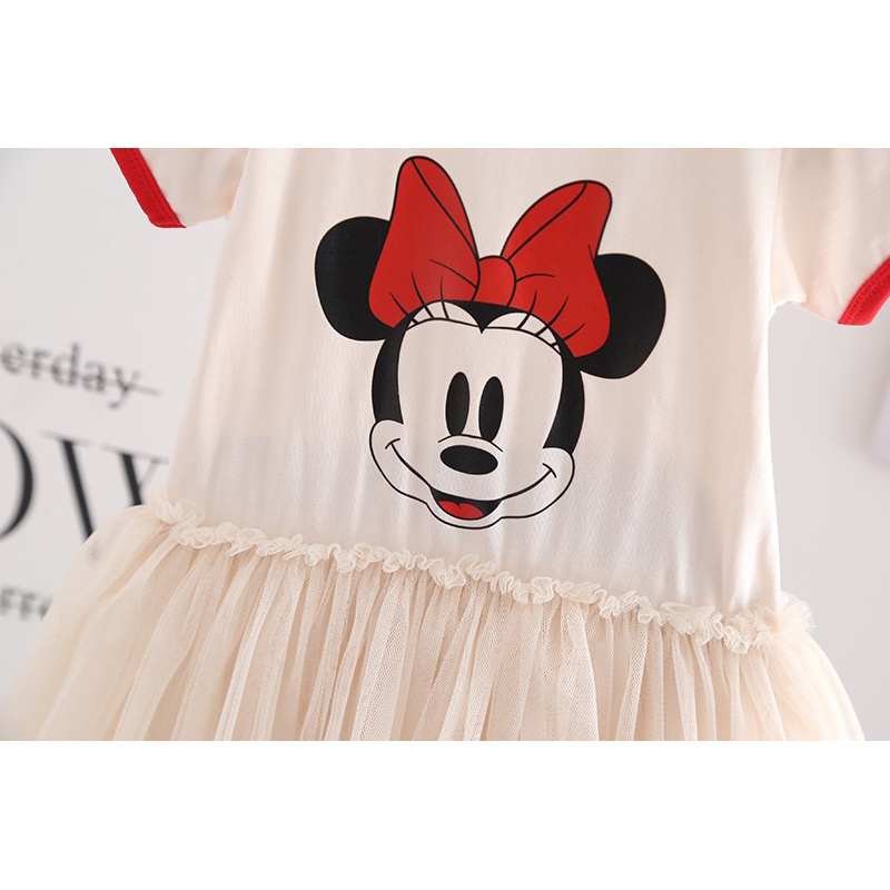 Đầm Công Chúa Họa Tiết Chuột Mickey Minnie Phối Lưới Xinh Xắn Cho Bé Gái đầm hãng Disney