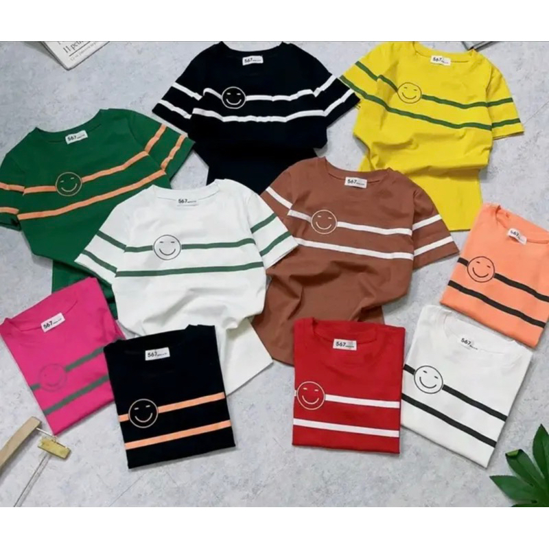 Áo thun tay ngắn cổ tròn in hình mặt cười dưới 52kg