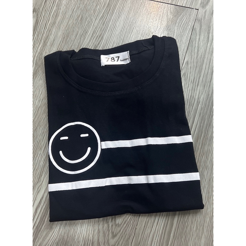 Áo thun tay ngắn cổ tròn in hình mặt cười dưới 52kg