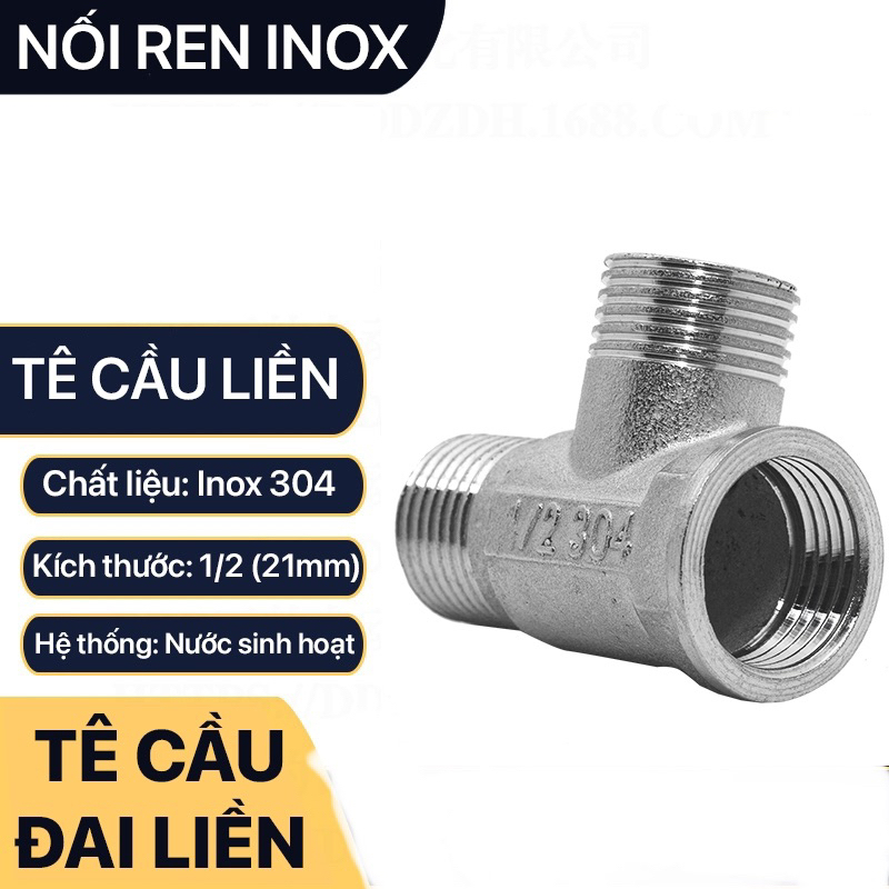[TÊ CHIA NƯỚC] Tê cầu đai liền, Tê cầu (chết) INOX 304 xiết ren G 1/2 21, Sử dụng chia nước dây cấp 